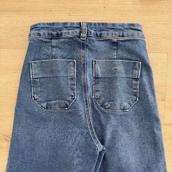 Zara Sailor Marine Jeans Wide Leg High Waist Crop Blue Gold Button Size 2 - Picture 4 of 7